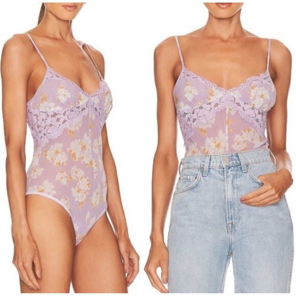 Free People Intimately Monday Morning Bodysuit In Lilac Combo Sz XS New W/O Tag - Picture 1 of 11